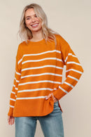 Plus Rust Loose Fit Pullover Stripe Sweater