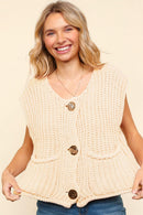 GOLD BUTTON DOWN CHUNKY SWEATER VEST W/POCKET