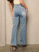 WOMEN'S HIGH WAIST POCKETS BELL BOTTOMS DENIM JEANS