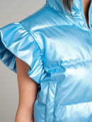 WOMEN'S SHORT RUFFLE SLEEVES ZIPPER CLOSURE FRONT POCKETS PUFFER VEST