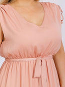 PLUS SIZE SLEEVELESS V-NECK SELF TIE TIERED HIGH-LOW MIDI DRESS