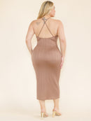 PLUS SIZE SLEEVELESS OPEN BACK BODYCON DETAILED MAXI DRESS
