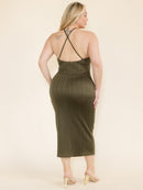 PLUS SIZE SLEEVELESS OPEN BACK BODYCON DETAILED MAXI DRESS