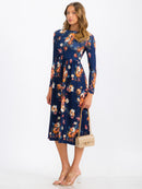 WOMEN'S LONG SLEEVE FLORAL MIDI DRESS
