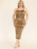 PLUS SIZE SLEEVELESS OPEN BACK BODYCON ANIMAL PRINT MAXI DRESS