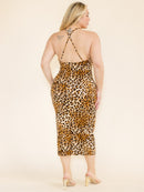 PLUS SIZE SLEEVELESS OPEN BACK BODYCON ANIMAL PRINT MAXI DRESS