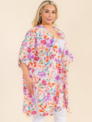 PLUS SIZE SHORT SLEEVE OPEN FRONT FLORAL PRINT CARDIGAN