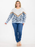 PLUS SIZE LONG SLEEVE COLORBLOCK ANIMAL PRINT PULLOVER SWEATER