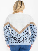 PLUS SIZE LONG SLEEVE COLORBLOCK ANIMAL PRINT PULLOVER SWEATER