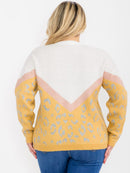 PLUS SIZE LONG SLEEVE COLORBLOCK ANIMAL PRINT PULLOVER SWEATER