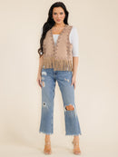 WOMEN'S SLEEVELESS OPEN FRONT FRINGE DETAILED VEST