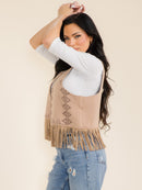 WOMEN'S SLEEVELESS OPEN FRONT FRINGE DETAILED VEST