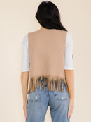 WOMEN'S SLEEVELESS OPEN FRONT FRINGE DETAILED VEST