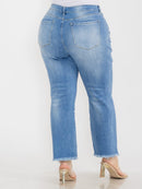 PLUS SIZE BUTTON CLOSURE POCKETS WIDE LEG DISTRESS DENIM PANTS