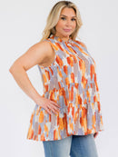 PLUS SIZE SLEEVELESS HALTER NECK MULTI PRINT TANK TOP