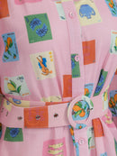 WOMEN'S LONG SLEEVE BUTTON UP BELTED POCKETS MULTI PRINT MAXI DRESS