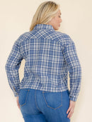 PLUS SIZE LONG SLEEVE BUTTON UP FRONT POCKETS PLAID TOP