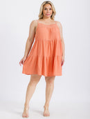 PLUS SIZE SLEEVELESS FRONT POCKETS TIERED TUNIC MINI DRESS
