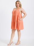 PLUS SIZE SLEEVELESS FRONT POCKETS TIERED TUNIC MINI DRESS