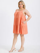PLUS SIZE SLEEVELESS FRONT POCKETS TIERED TUNIC MINI DRESS
