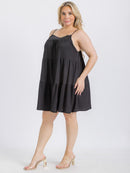 PLUS SIZE SLEEVELESS FRONT POCKETS TIERED TUNIC MINI DRESS