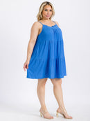 PLUS SIZE SLEEVELESS FRONT POCKETS TIERED TUNIC MINI DRESS