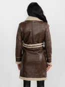 WOMEN'S LONG SLEEVE SHERPA LINING CONVERTIBLE ZIP OFF TWO IN ONE AVIATOR COAT
