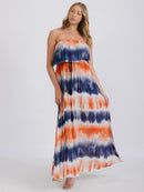 WOMEN'S STRAPLESS TIE DYE BURNOUT MAXI TUBE DRESS