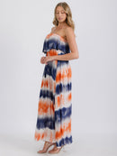 WOMEN'S STRAPLESS TIE DYE BURNOUT MAXI TUBE DRESS