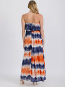 WOMEN'S STRAPLESS TIE DYE BURNOUT MAXI TUBE DRESS