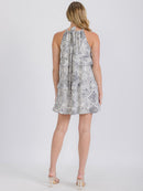 WOMEN'S SLEEVELESS SMOCK RUFFLE TIERED MULTI PRINT MINI DRESS