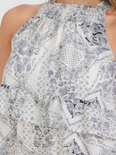 WOMEN'S SLEEVELESS SMOCK RUFFLE TIERED MULTI PRINT MINI DRESS