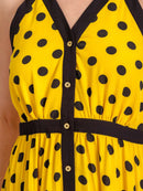 WOMEN'S SLEEVELESS HALTER NECK BUTTON UP POLKA DOTS COLORBLOCK MIDI DRESS