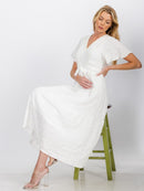 WOMEN'S SHORT SLEEVE V-NECK SELF TIE DETAILED MAXI DRESS