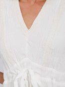 WOMEN'S SHORT SLEEVE V-NECK SELF TIE DETAILED MAXI DRESS