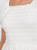 WOMEN'S SHORT SLEEVE SMOCK TIERED FRONT POCKETS MAXI DRESS