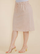 PLUS SIZE ELASTIC WAIST FRONT POCKETS MIDI SKIRT