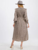 WOMEN'S LONG SLEEVE FRONT POCKET FLOWER SMOCK MAXI DRESS