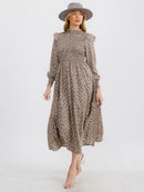 WOMEN'S LONG SLEEVE FRONT POCKET FLOWER SMOCK MAXI DRESS