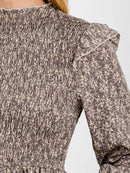 WOMEN'S LONG SLEEVE FRONT POCKET FLOWER SMOCK MAXI DRESS