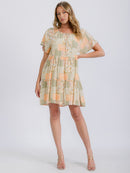 WOMEN'S SHORT SLEEVE MULTI PRINT TUNIC MINI DRESS