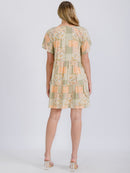 WOMEN'S SHORT SLEEVE MULTI PRINT TUNIC MINI DRESS