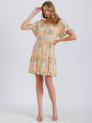 WOMEN'S SHORT SLEEVE MULTI PRINT TUNIC MINI DRESS