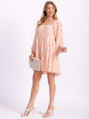 WOMEN'S LONG SLEEVE SQUARE NECK FLOWER DETAILED TUNIC MINI DRESS