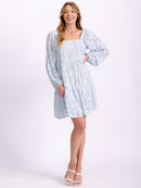 WOMEN'S LONG SLEEVE SQUARE NECK FLOWER DETAILED TUNIC MINI DRESS
