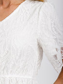 WOMEN'S SHORT SLEEVE V-NECK FRONT POCKETS ELASTIC WAIST FLORAL LACE MAXI DRESS