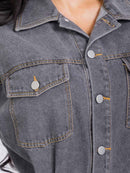 WOMEN'S LONG SLEEVE POCKETS BUTTON UP WIDE LEG DENIM JUMPSUIT