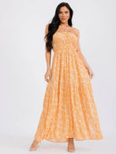 WOMEN'S SLEEVELESS ELASTIC WAIST SIDE SLIT FLORAL PRINT MAXI DRESS