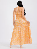 WOMEN'S SLEEVELESS ELASTIC WAIST SIDE SLIT FLORAL PRINT MAXI DRESS
