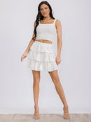 WOMEN'S ELASTIC WAIST RUFFLE TIERED MINI SKIRT